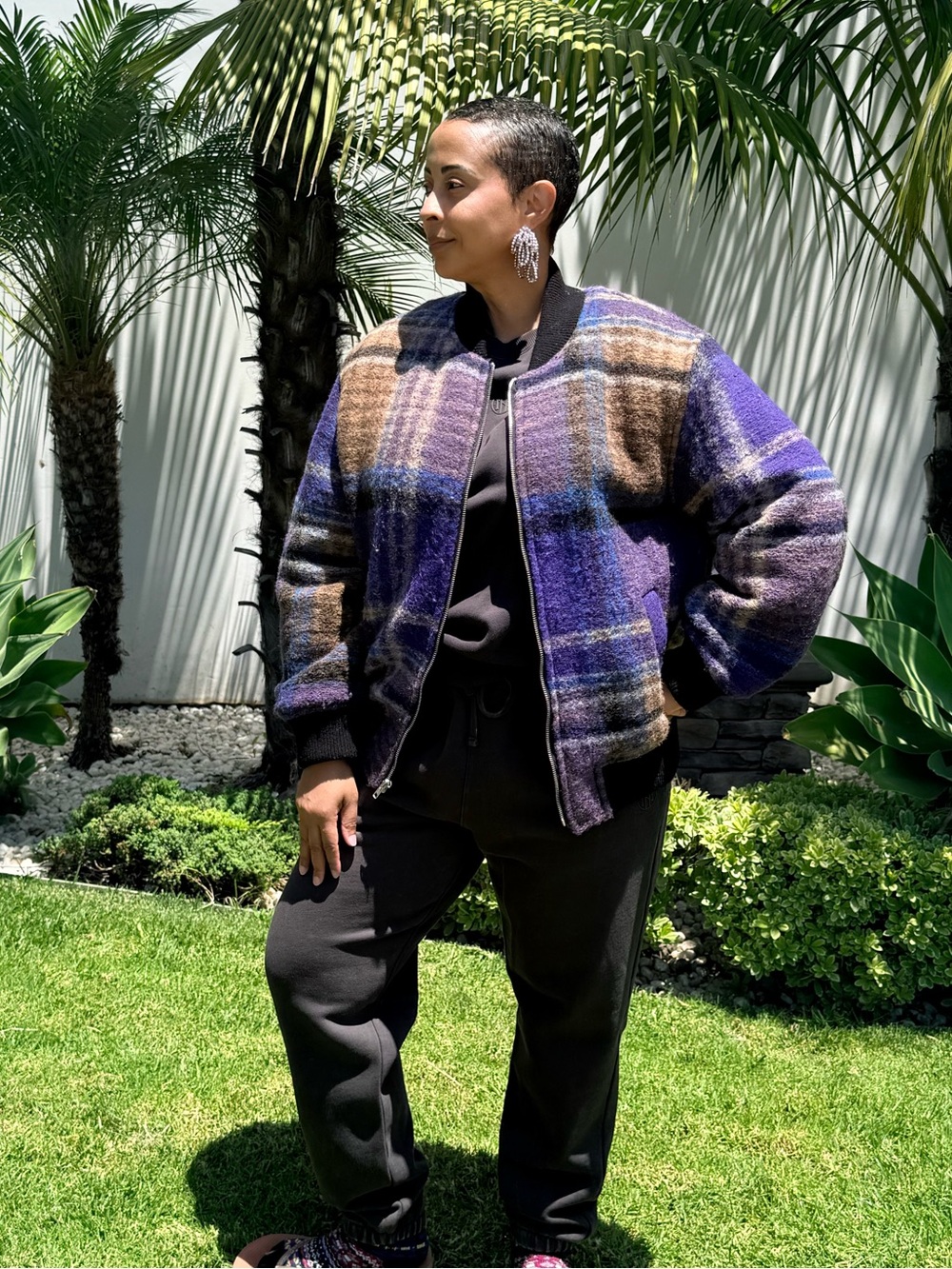 Aritzia Plaid Jacket in Purple and Brown